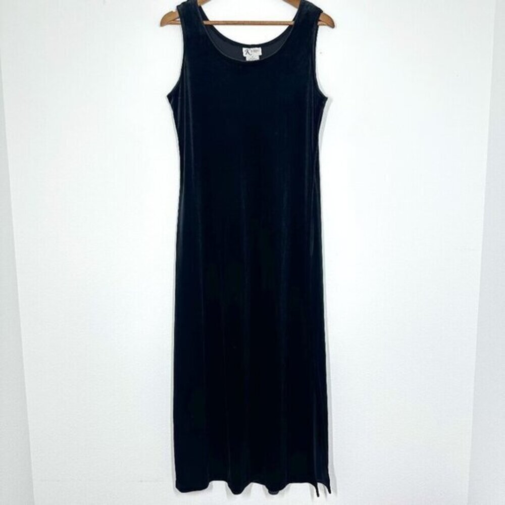 Vintage Black Velvet Maxi Dress Sleeveless Tank Stretchy Women's Size 14 Witchy